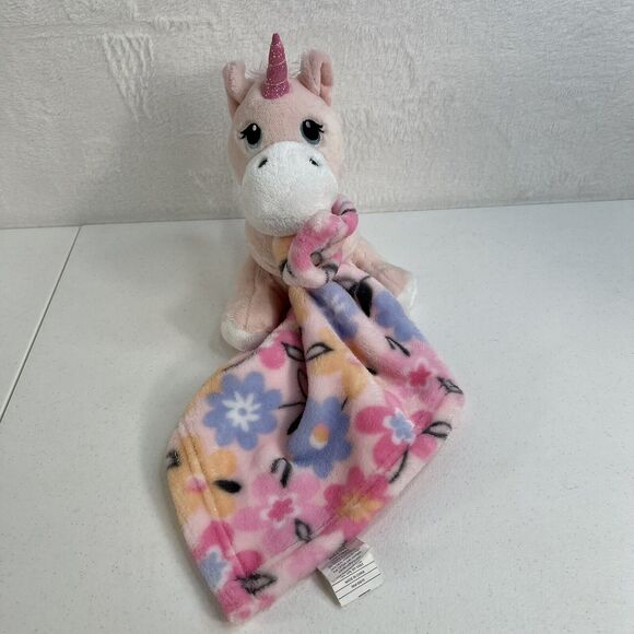 Little Beginnings Pink Unicorn Lovey Plush Floral Baby Security Blanket Stuffed - Picture 2 of 8